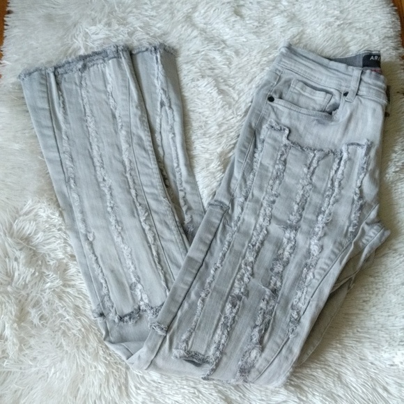 New Mens Stacked distressed grey ice build up Jeans pants - Picture 10 of 12